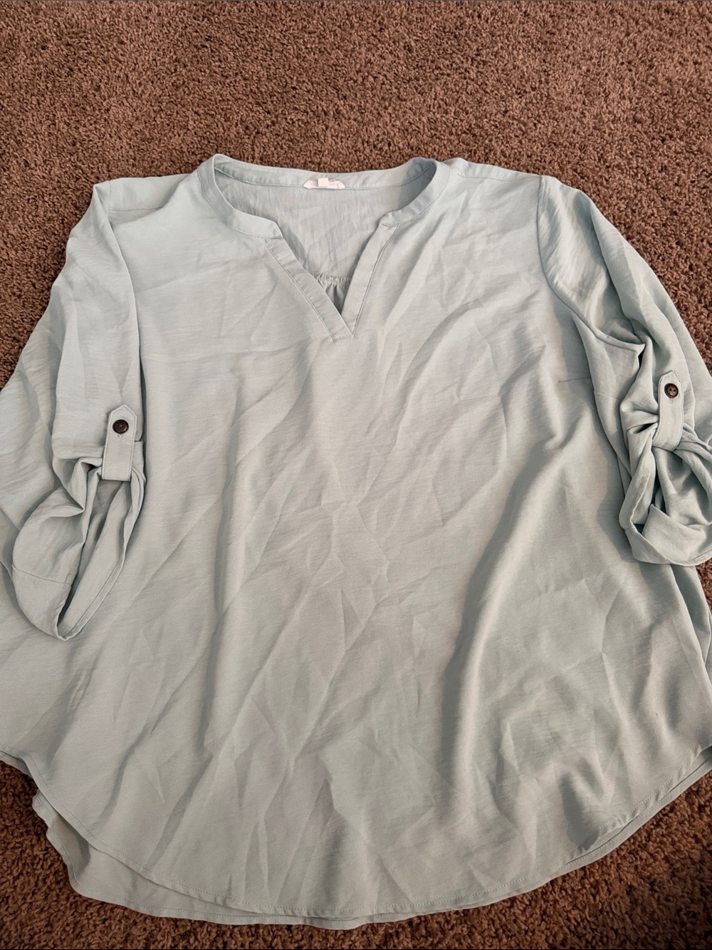 Maurices Light Green Split V-Neck Roll-Tab Sleeve Blouse